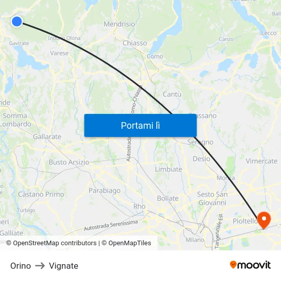 Orino to Vignate map