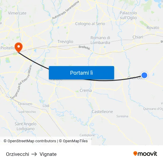 Orzivecchi to Vignate map