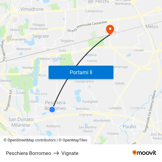 Peschiera Borromeo to Vignate map