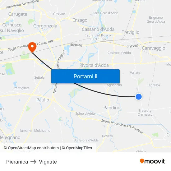 Pieranica to Vignate map