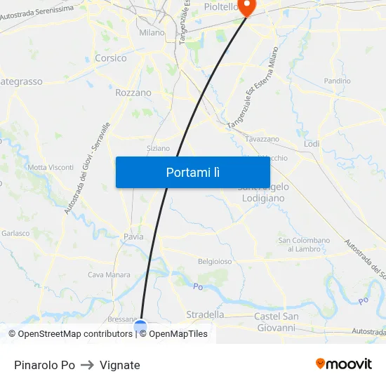 Pinarolo Po to Vignate map