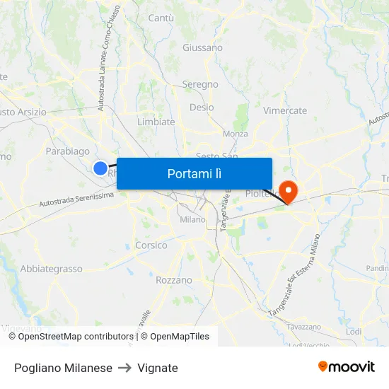 Pogliano Milanese to Vignate map