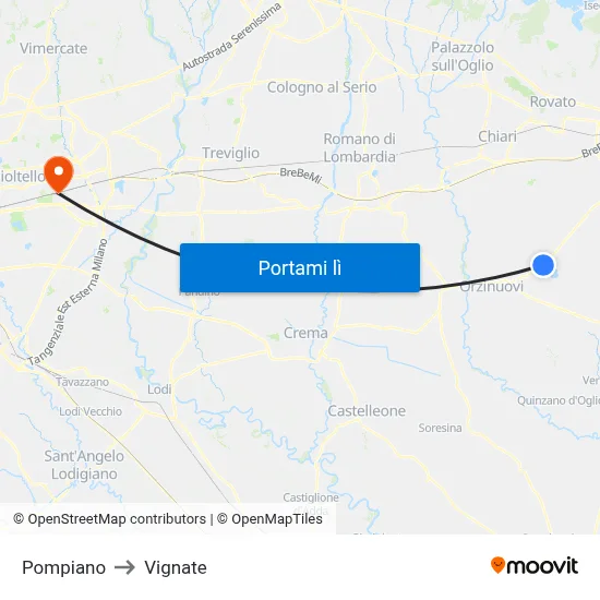 Pompiano to Vignate map