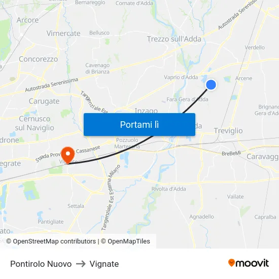 Pontirolo Nuovo to Vignate map