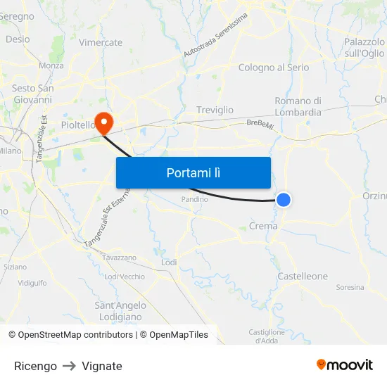 Ricengo to Vignate map