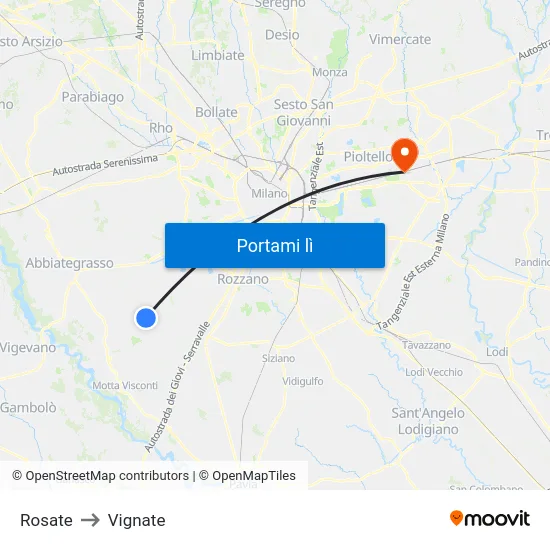 Rosate to Vignate map