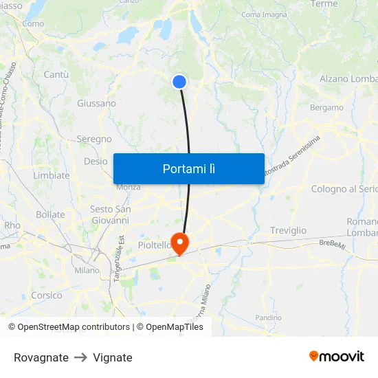 Rovagnate to Vignate map