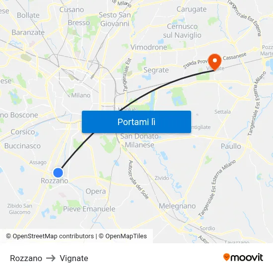 Rozzano to Vignate map
