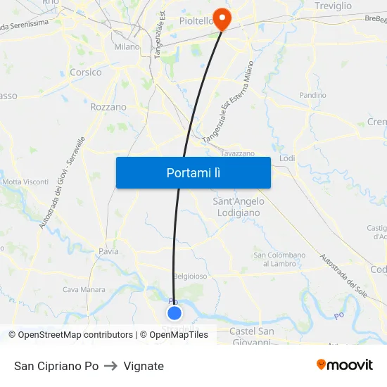 San Cipriano Po to Vignate map