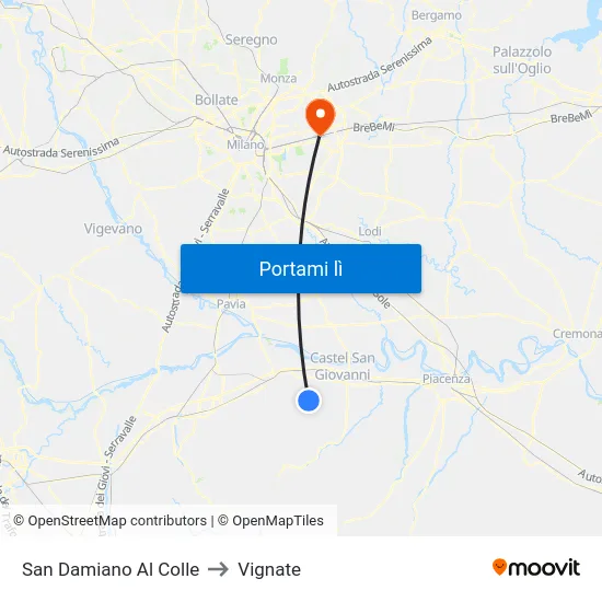 San Damiano Al Colle to Vignate map