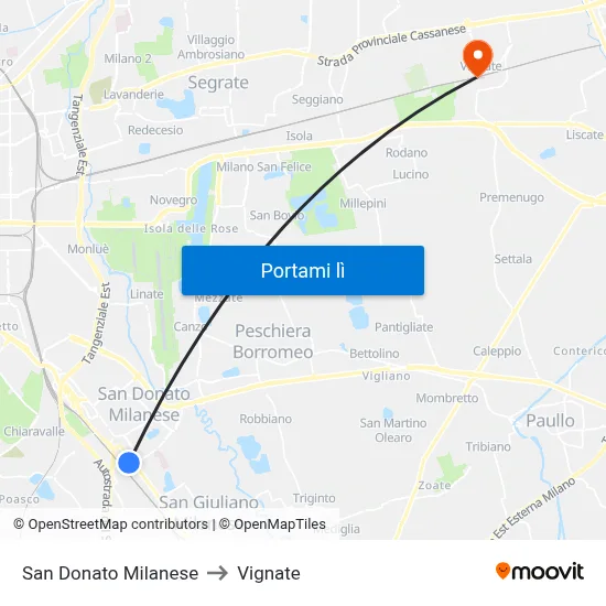 San Donato Milanese to Vignate map