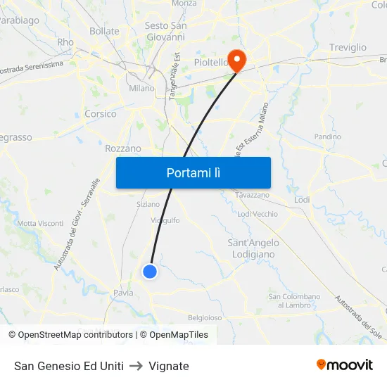 San Genesio Ed Uniti to Vignate map