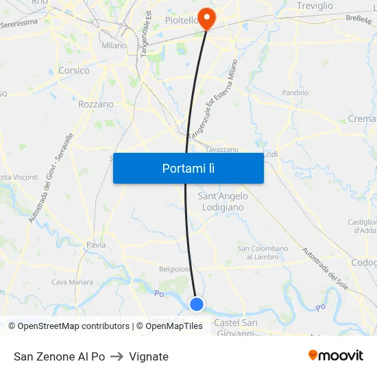 San Zenone Al Po to Vignate map
