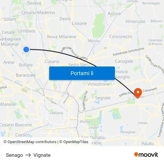 Senago to Vignate map