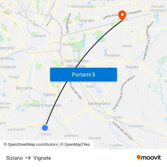 Siziano to Vignate map