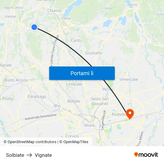Solbiate to Vignate map