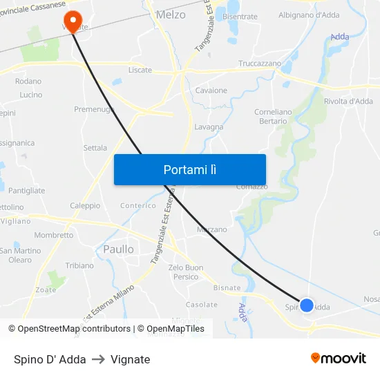 Spino D' Adda to Vignate map