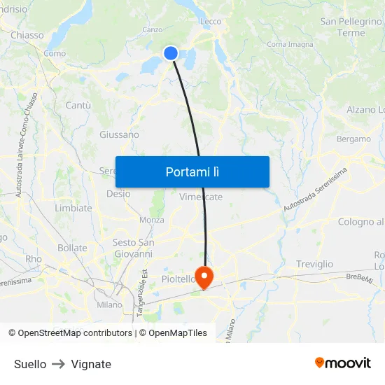 Suello to Vignate map