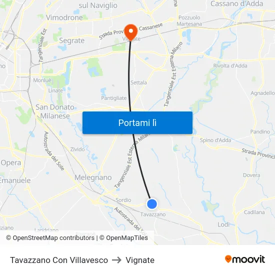 Tavazzano Con Villavesco to Vignate map