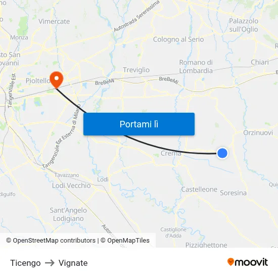 Ticengo to Vignate map