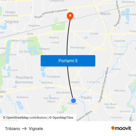 Tribiano to Vignate map