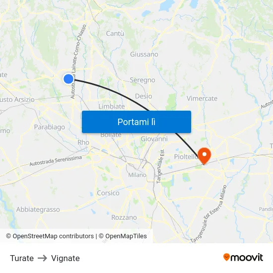 Turate to Vignate map