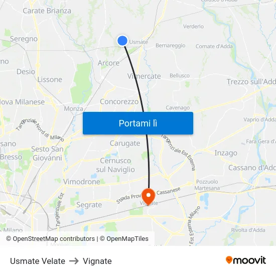 Usmate Velate to Vignate map