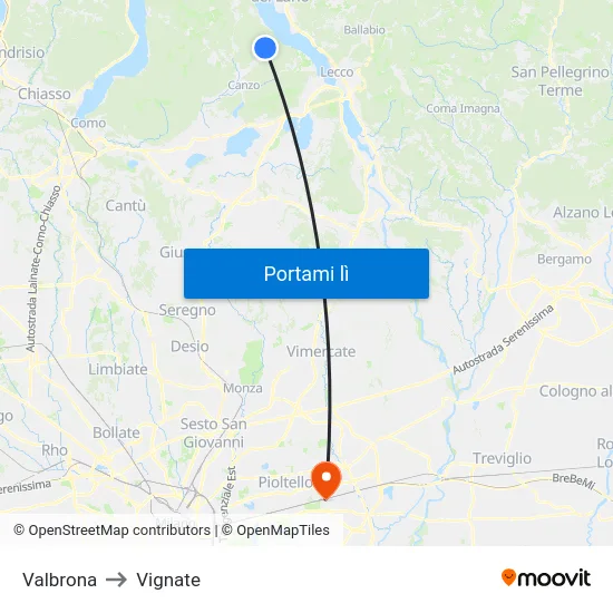 Valbrona to Vignate map
