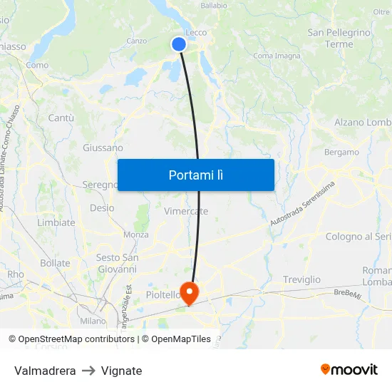 Valmadrera to Vignate map