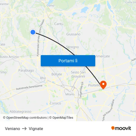 Veniano to Vignate map