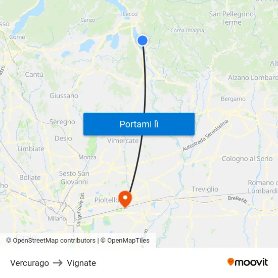 Vercurago to Vignate map