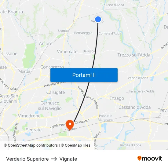 Verderio Superiore to Vignate map