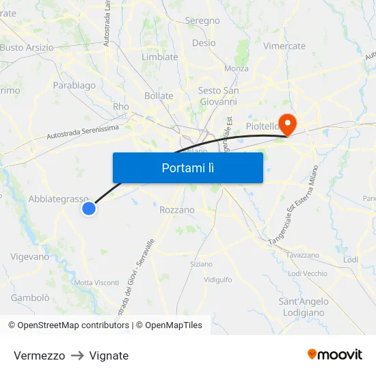 Vermezzo to Vignate map