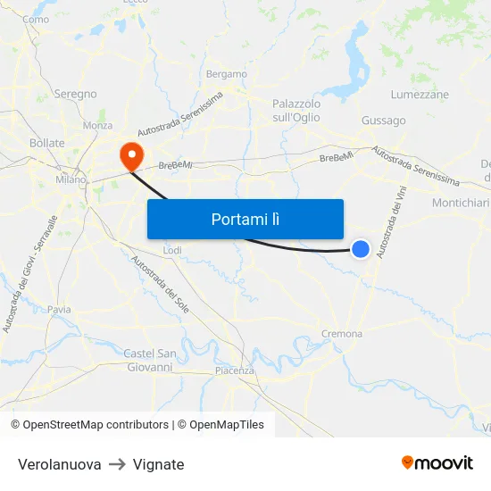 Verolanuova to Vignate map