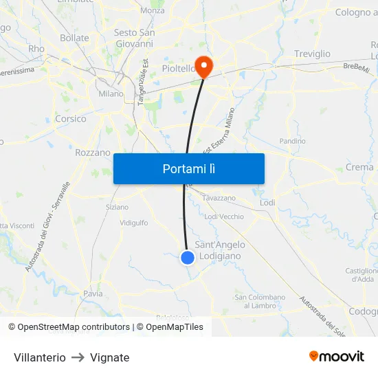 Villanterio to Vignate map