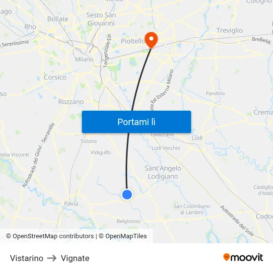 Vistarino to Vignate map