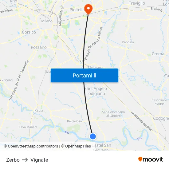 Zerbo to Vignate map