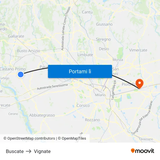 Buscate to Vignate map