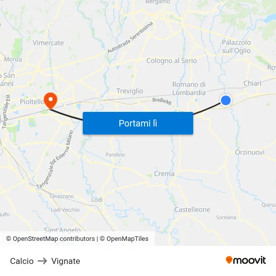 Calcio to Vignate map