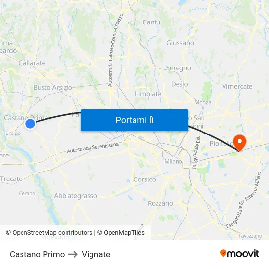 Castano Primo to Vignate map