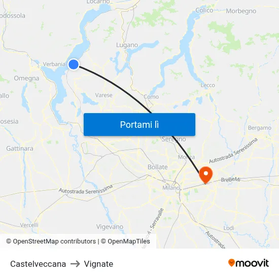 Castelveccana to Vignate map