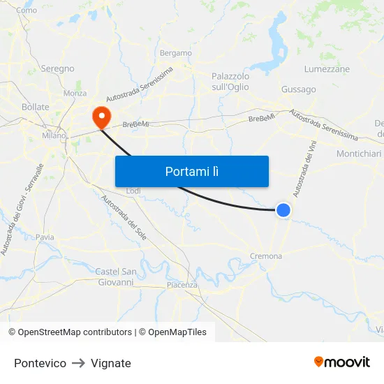 Pontevico to Vignate map