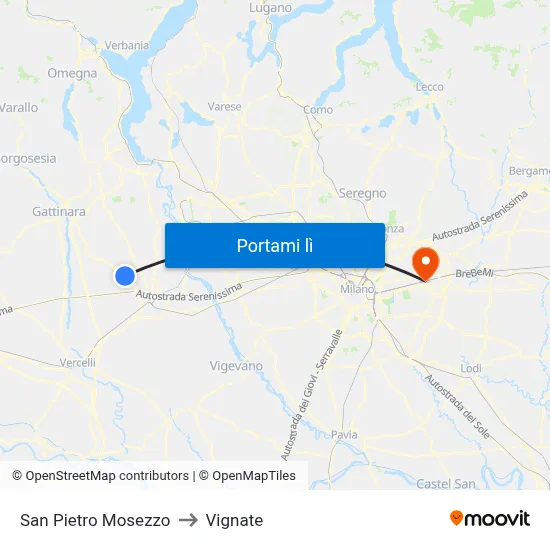 San Pietro Mosezzo to Vignate map
