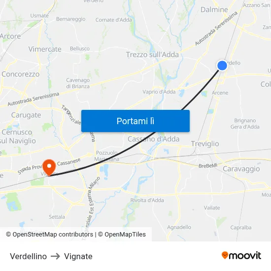 Verdellino to Vignate map