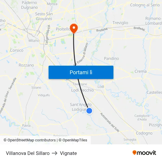 Villanova Del Sillaro to Vignate map