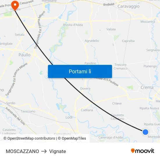 MOSCAZZANO to Vignate map