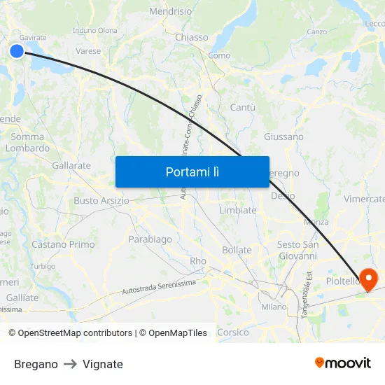 Bregano to Vignate map