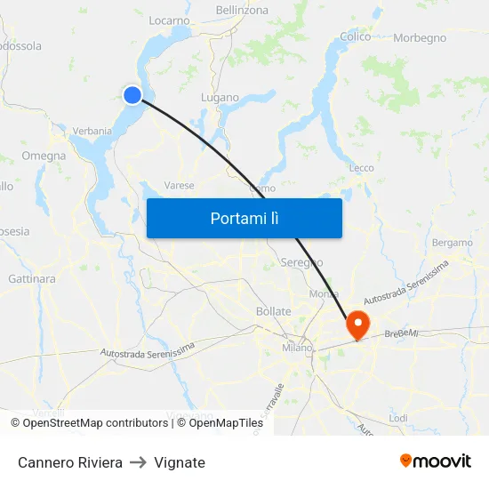 Cannero Riviera to Vignate map