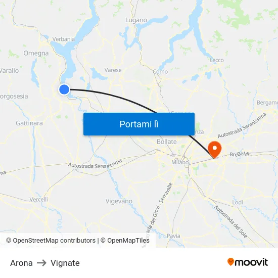 Arona to Vignate map