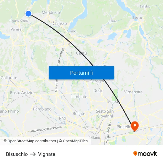Bisuschio to Vignate map